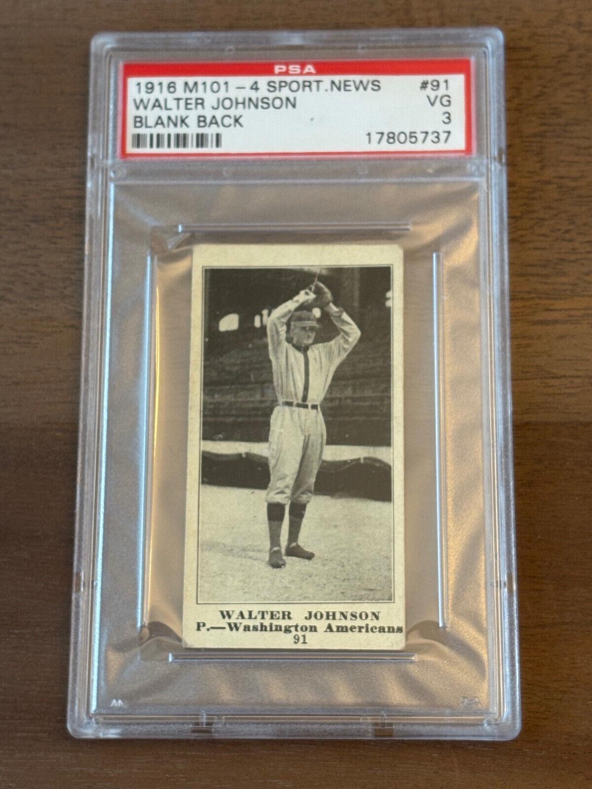 1916 M101-4 Herpolsheimer Walter Johnson #91 card