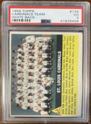 1956 Topps Cardinals Team [White Back] #134 card