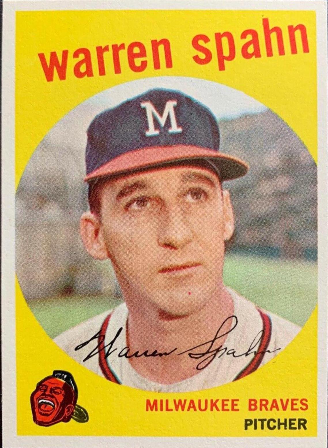 1959 Topps Warren Spahn [Born in 1931-3 Obscured] #40 card