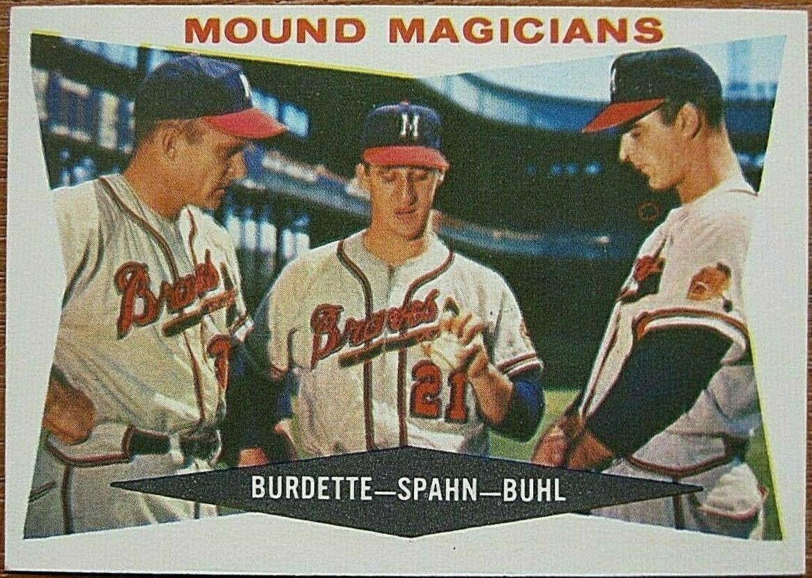 1960 Topps Lew Burdette / Warren Spahn / Bob Buhl #230 card
