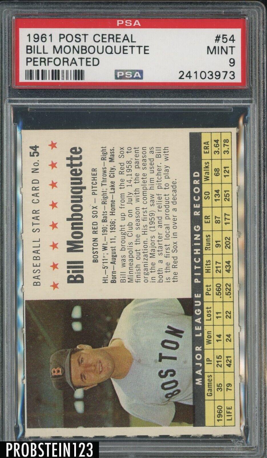1961 Post Cereal Bill Monbouquette [Perforated] #54 card