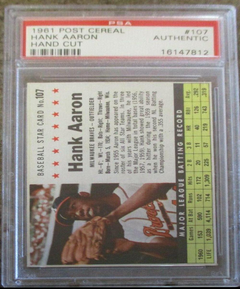 1961 Post Cereal Hank Aaron [Hand Cut] #107 card