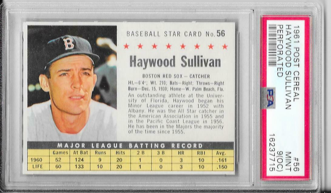 1961 Post Cereal Haywood Sullivan [Perforated] #56 card