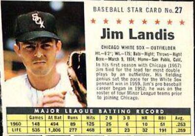 1961 Post Cereal Jim Landis [Perforated] #27 card