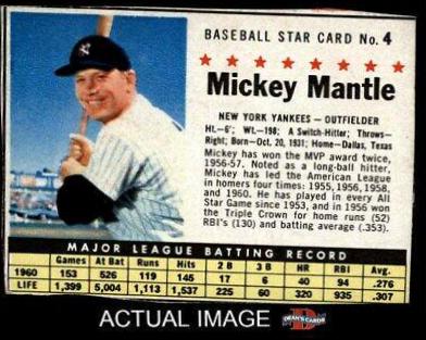 1961 Post Cereal Mickey Mantle [Hand Cut] #4 card