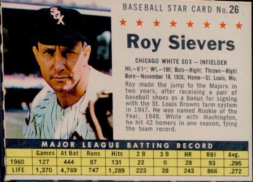1961 Post Cereal Roy Sievers [Perforated] #26 card