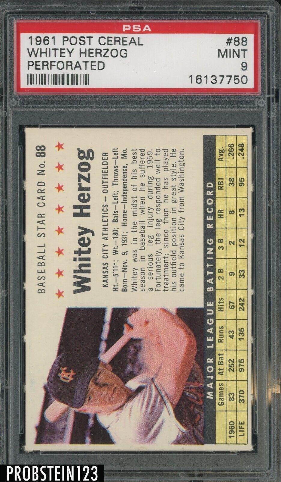 1961 Post Cereal Whitey Herzog [Perforated] #88 card