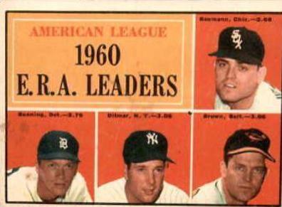 1961 Topps American League 1960 E.R.A. Leaders #46 card