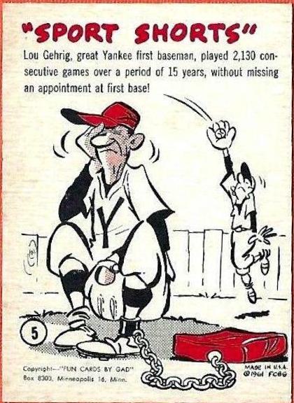 1963 Gad Fun Cards Lou Gehrig #5 card