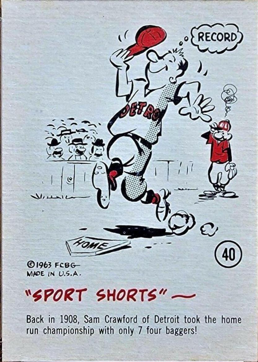 1963 Gad Fun Cards Sam Crawford #40 card