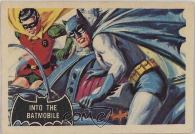 1966 Topps Batman Black Bat Into the Batmobile #8 card