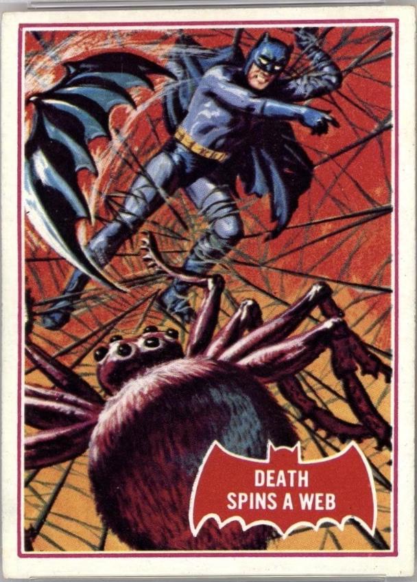 1966 Topps Batman Series A Death Spins a Web #18A card