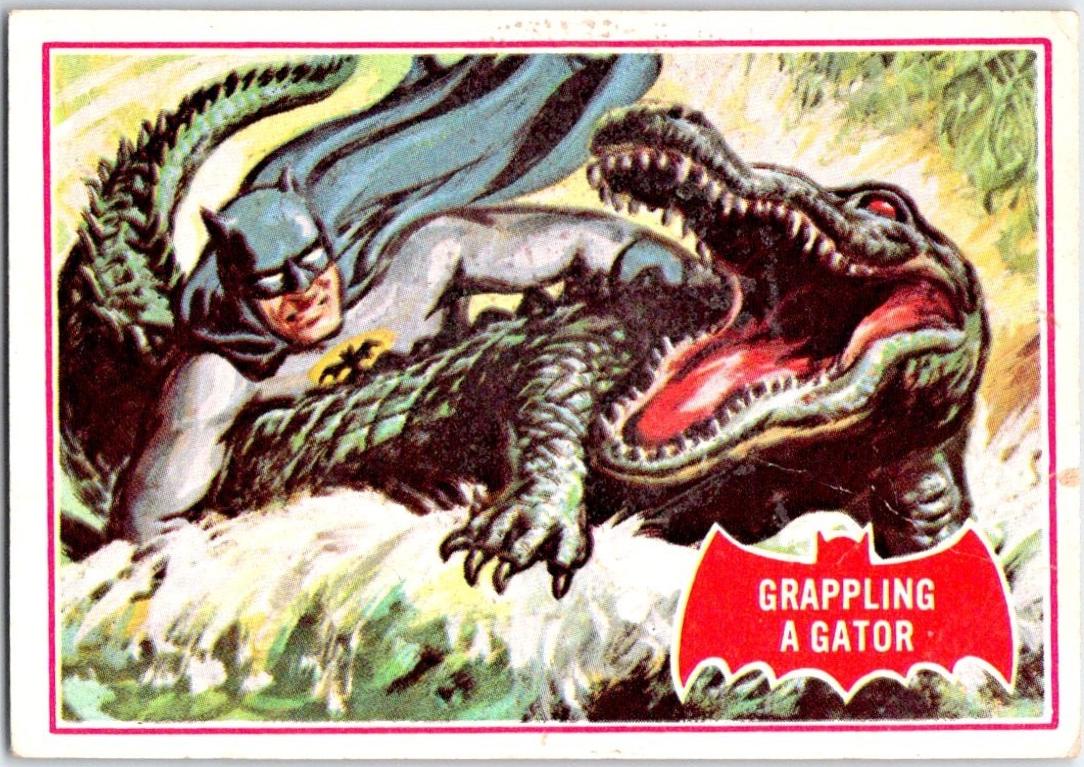1966 Topps Batman Series A Grappling a Gator #2A card