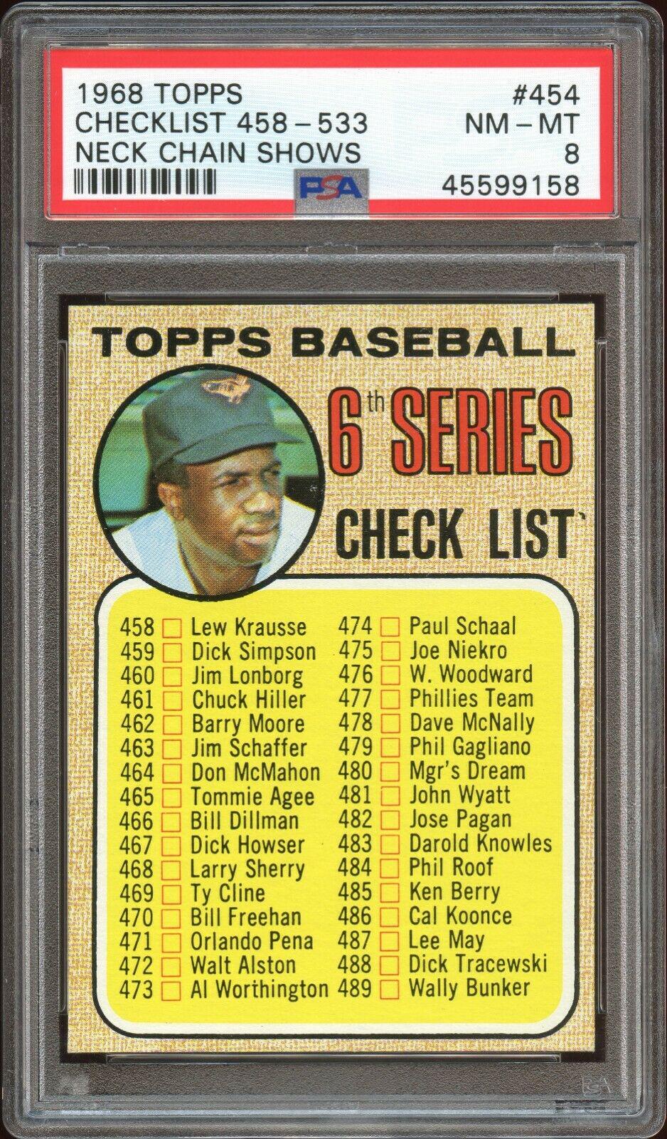 1968 Topps Checklist 458-533 [Neck Chain Shows] #454 card