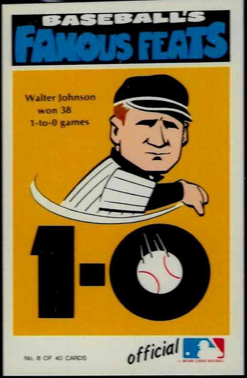 1972 Fleer Famous Feats Walter Johnson #8 card