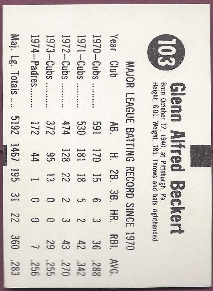 1975 Hostess Glenn Beckert [Hand Cut] #103 card