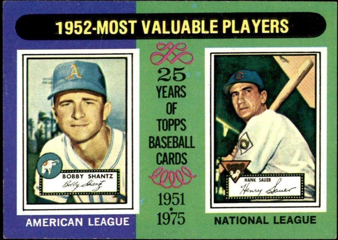 1975 Topps 1952 MVP's: Bobby Shantz, Hank Sauer #190 card