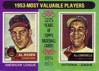 1975 Topps 1953 MVP's: Al Rosen, Roy Campanella #191 card