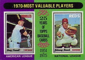 1975 Topps 1970 MVP's: Boog Powell, Johnny Bench #208 card