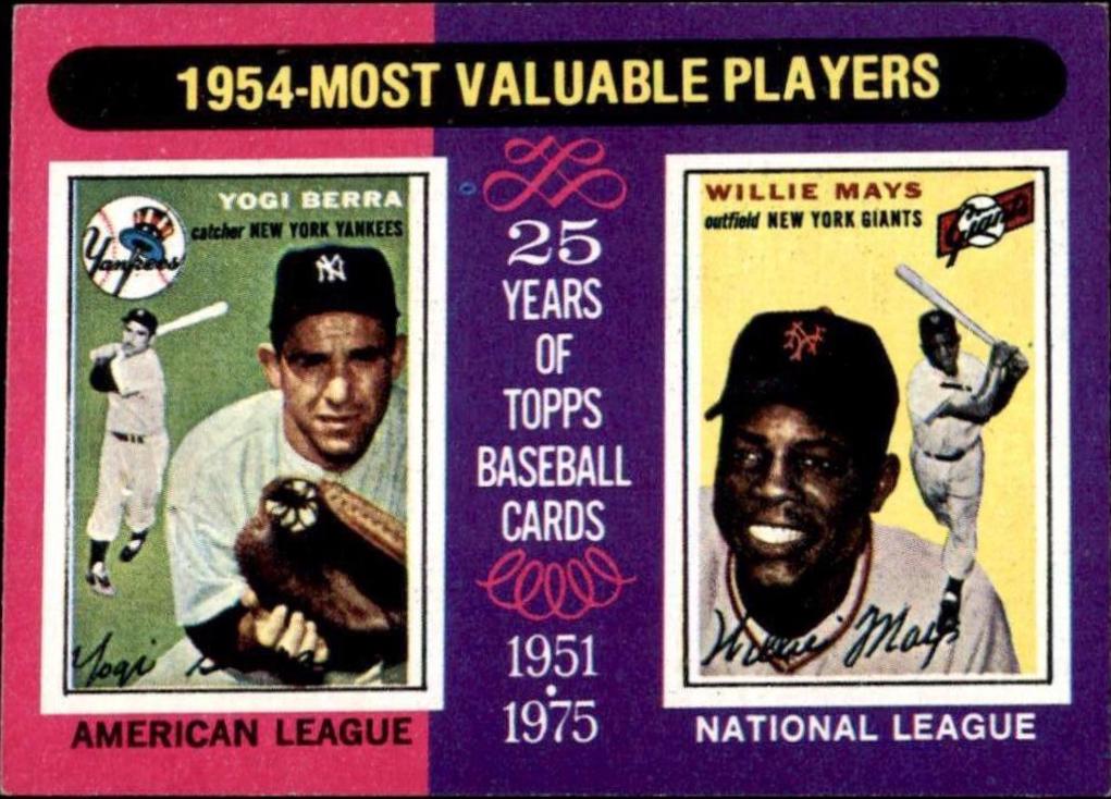 1975 Topps Mini 1954 MVP's [Y. Berra, W. Mays] #192 card