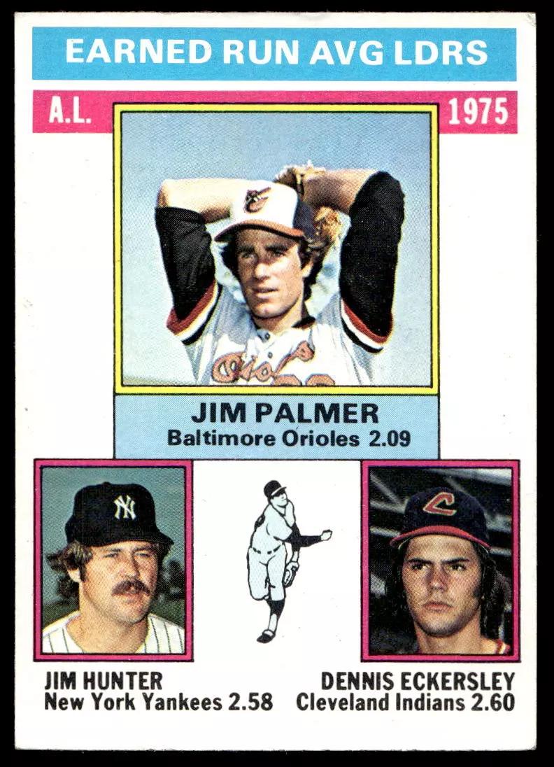 1976 Topps A. L. ERA Leaders [Palmer, Hunter, Eckersley] #202 card