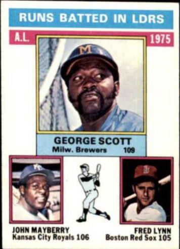 1976 Topps AL RBI Leaders [Scott, Mayberry, Lynn] #196 card