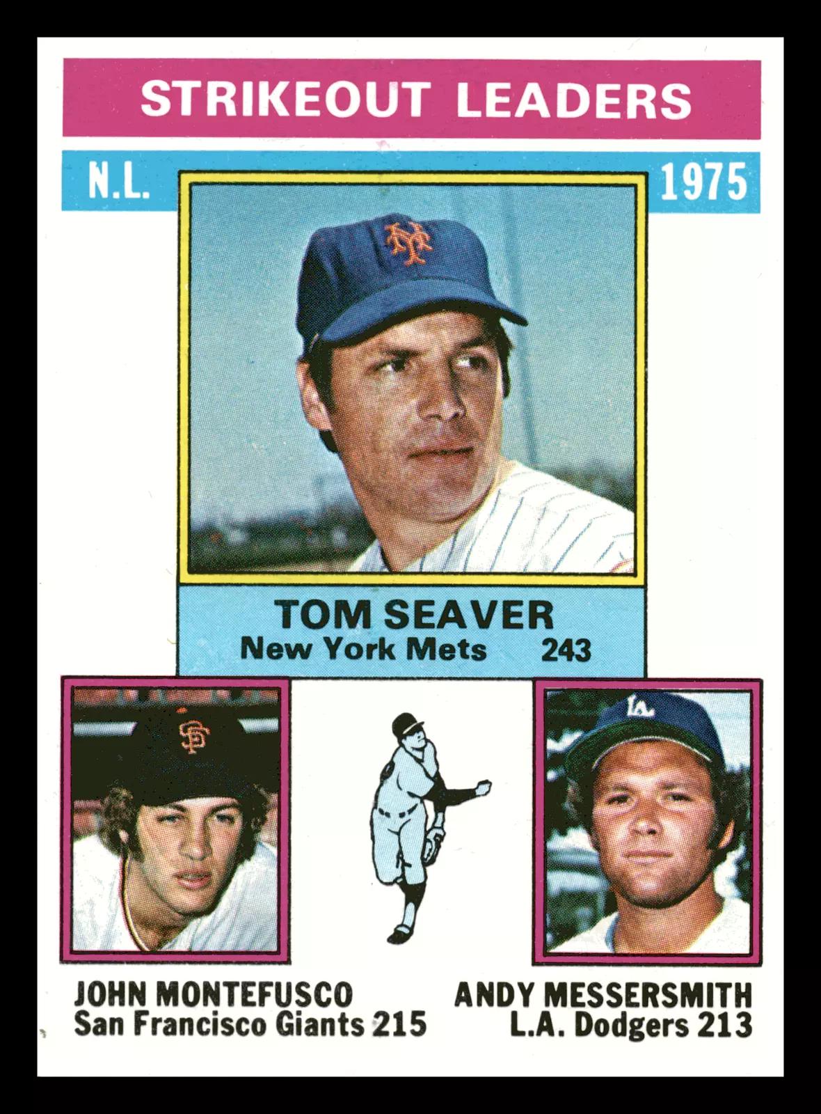 1976 Topps NL Strikeout Ldrs. [Seaver, Montefusco, Messersmith] #203 card