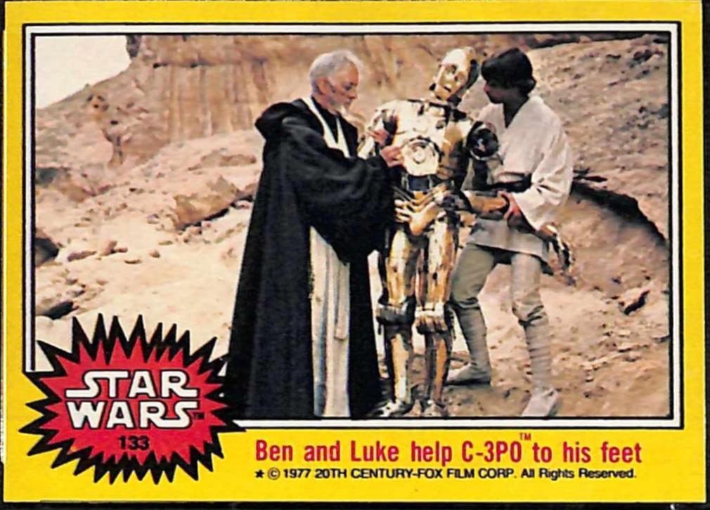 1977 Topps Ben and Luke help C-3PO to his feet #133 card
