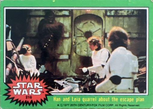 1977 Topps Han and Leia quarrel about the escape plan #216 card