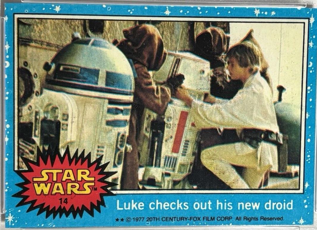 1977 Topps Luke checks out his new droid #14 card