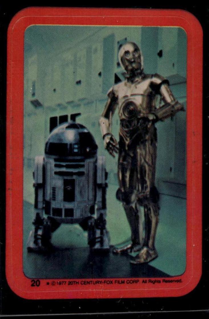 1977 Topps Stickers R2-D2 and C-3PO #20 card