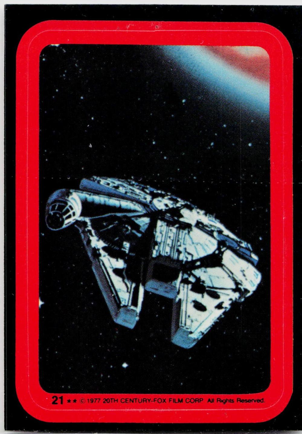 1977 Topps Stickers The Millennium Falcon speeds through space! #21 card