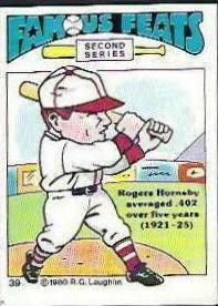 1980 Laughlin Famous Feats Rogers Hornsby #39 card