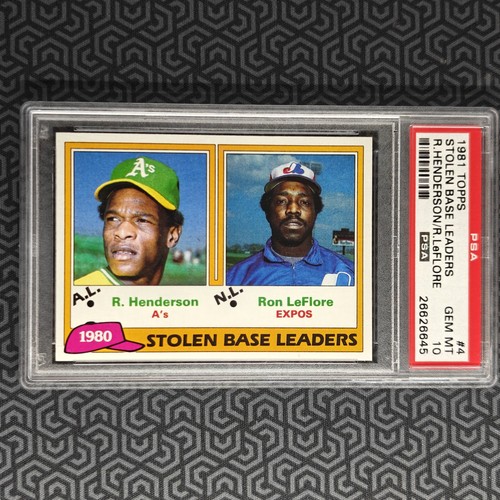 1981 Topps 1980 Stolen Base Leaders: Rickey Henderson / Ron LeFlore #4 card