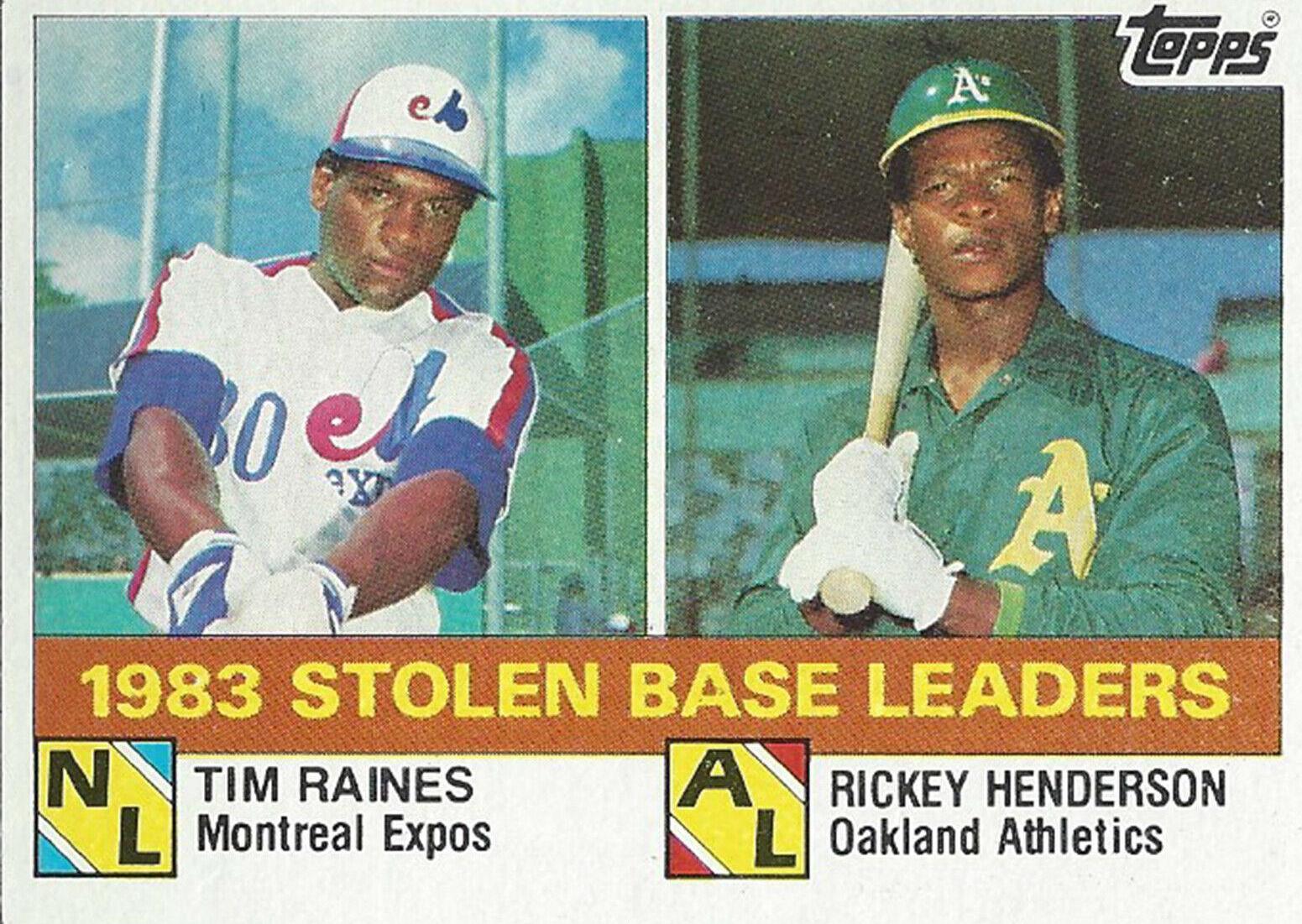 1984 Topps 1983 Stolen Base Leaders (Tim Raines / Rickey Henderson #134 card