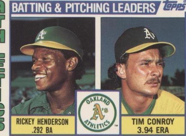 1984 Topps Tiffany Athletics Leaders Checklist: Rickey Henderson / Tim Conroy #156 card