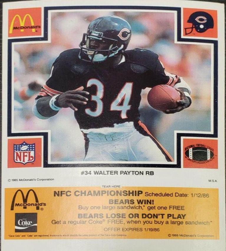 1985 McDonald's Bears Walter Payton [Orange] #34 card