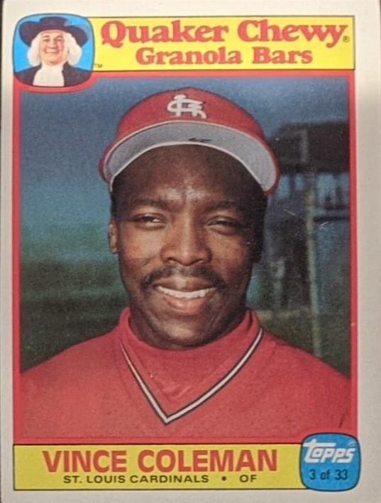 1986 Quaker Oats Vince Coleman #3 card