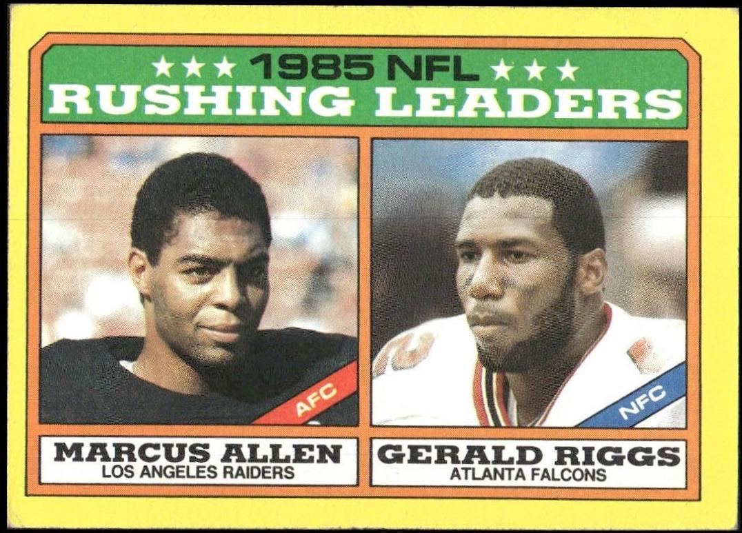 1986 Topps Rushing Leaders: Marcus Allen / Gerald Riggs #227 card