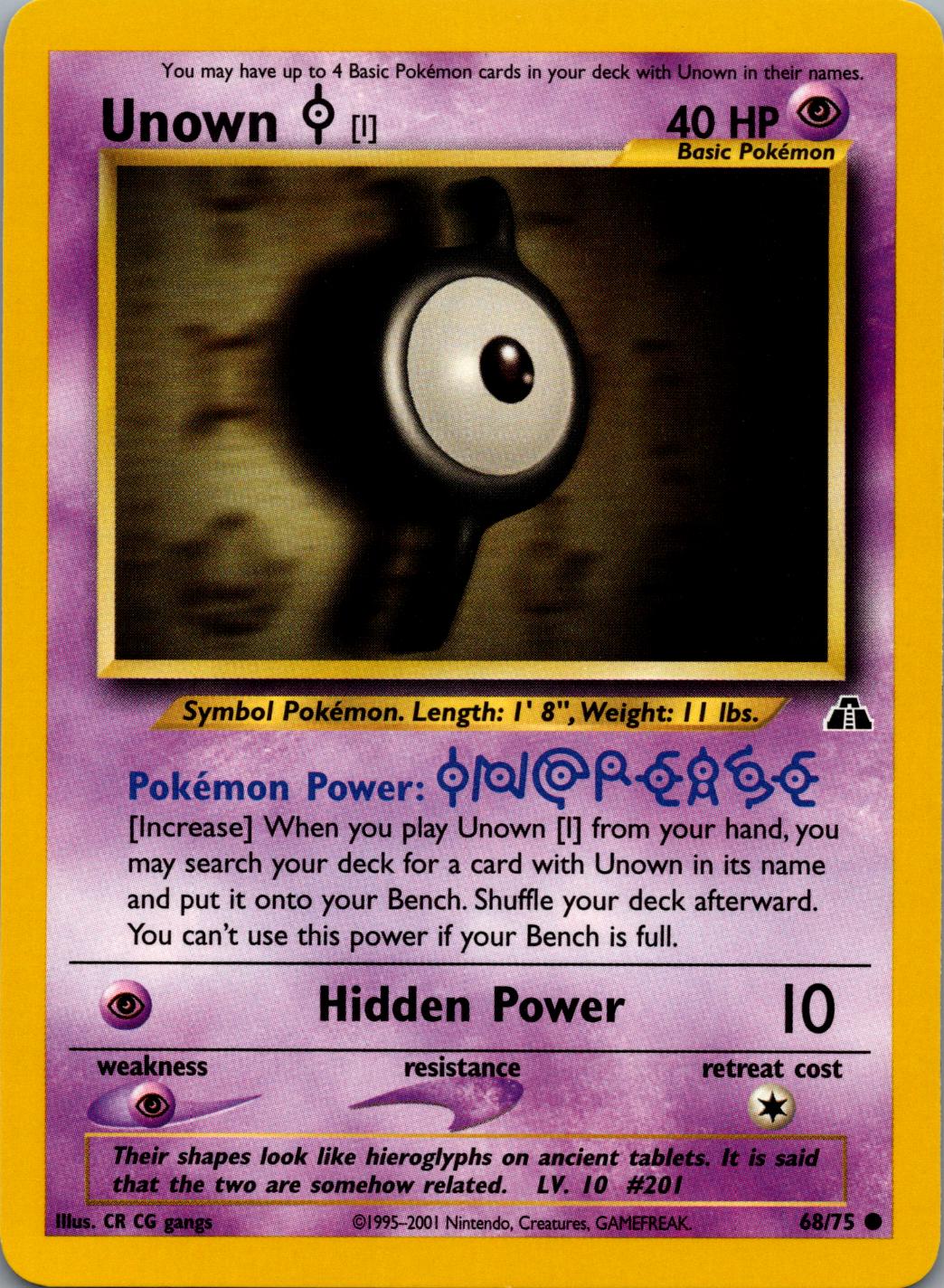 2001 Neo Discovery Unown I #68 card