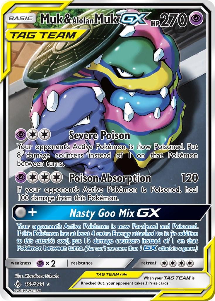 2019 Unbroken Bonds Muk & Alolan Muk GX #197 card