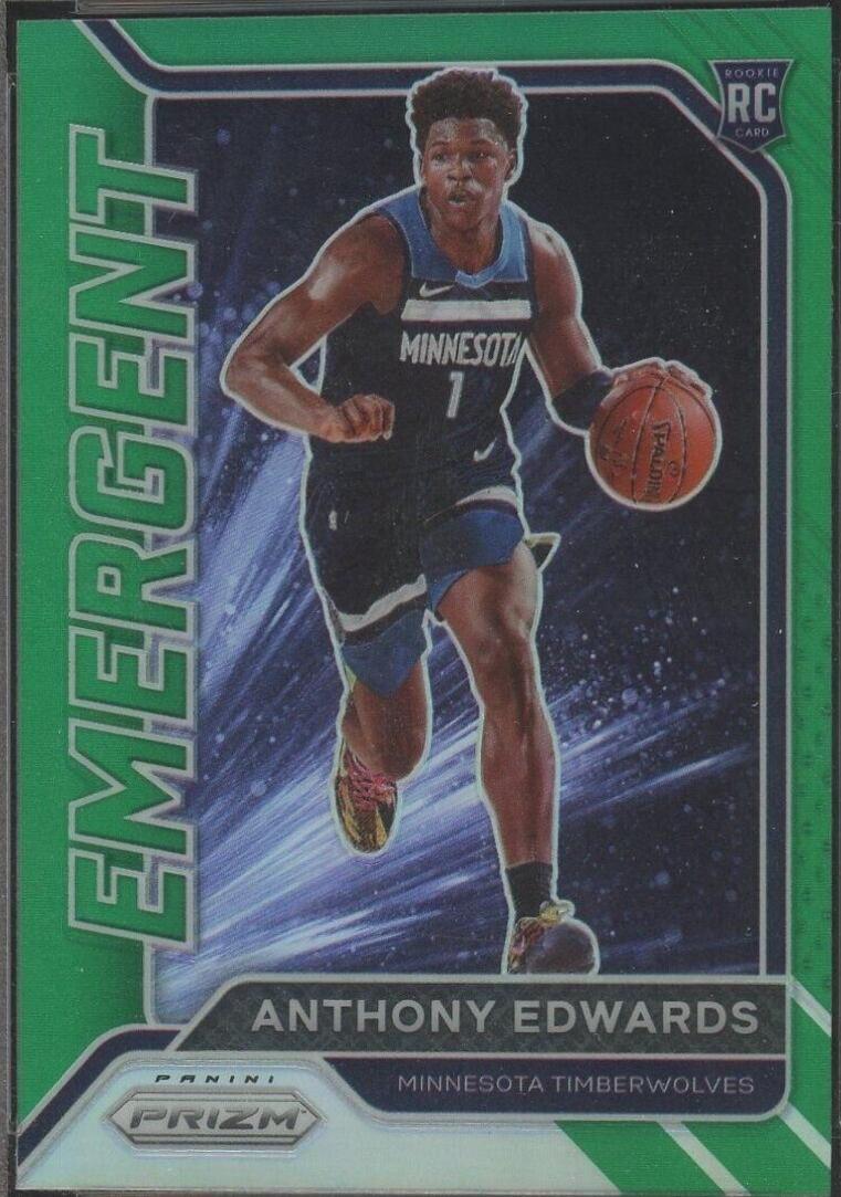 2020 Panini Prizm Emergent Anthony Edwards [Green Prizm] #3 card