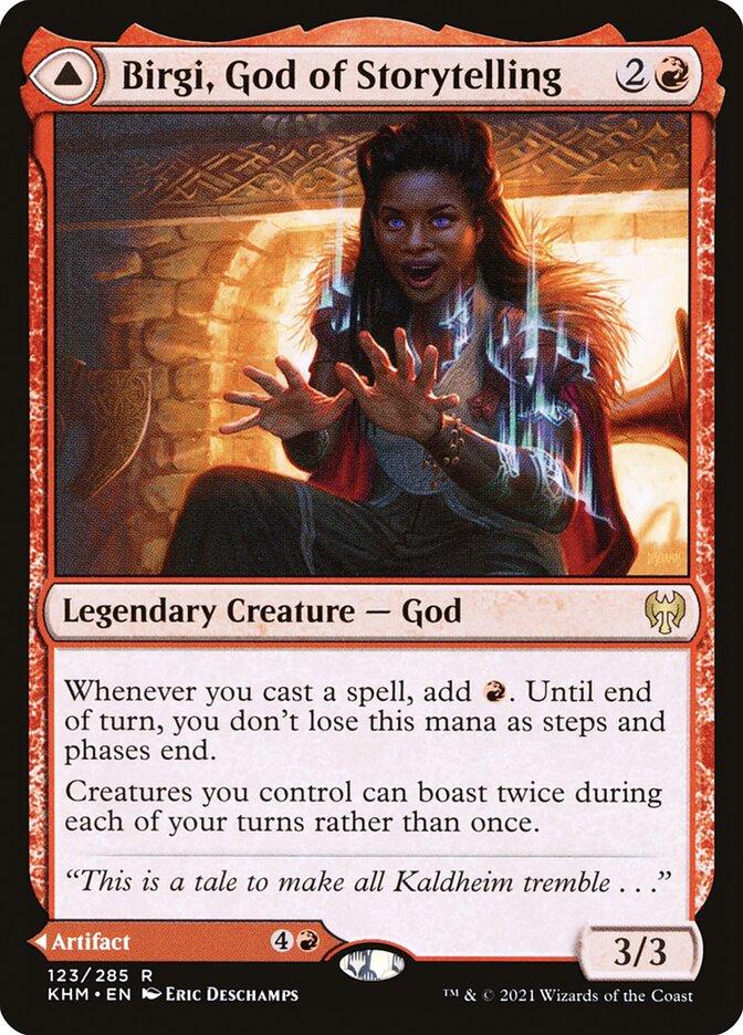2021 Kaldheim Birgi, God of Storytelling & Harnfel, Horn of Bounty #123 card