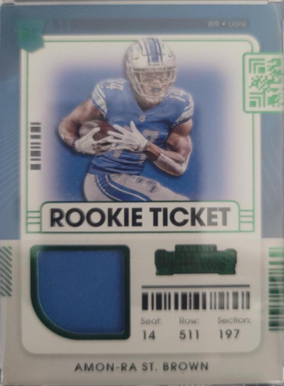 2021 Panini Contenders Rookie Ticket Swatches Amon-RA St. Brown #RTS-ARS card