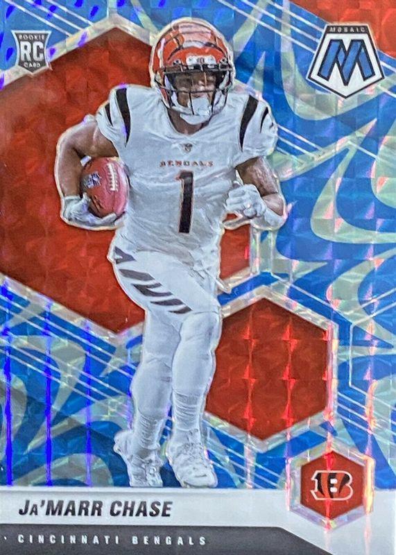 2021 Panini Mosaic Ja'Marr Chase [Reactive Blue Mosaic] #307 card