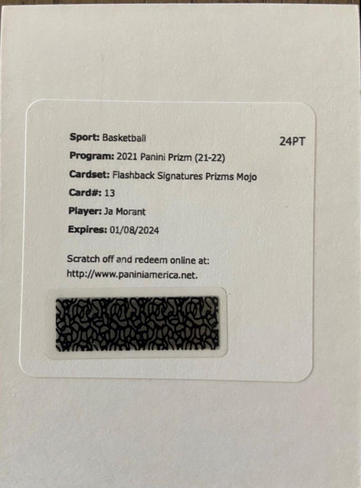 2021 Panini Prizm Flashback Signatures Ja Morant #FS-JMT card