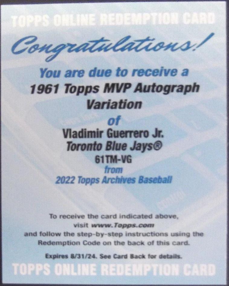 2022 Topps Archives 1961 MVP Autographs Vladimir Guerrero Jr. #61TM-VG card