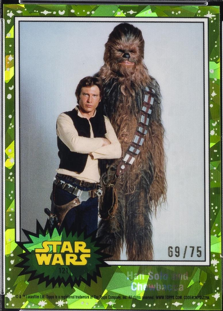 2022 Topps Chrome Sapphire Han Solo and Chewbacca [Peridot] #121 card