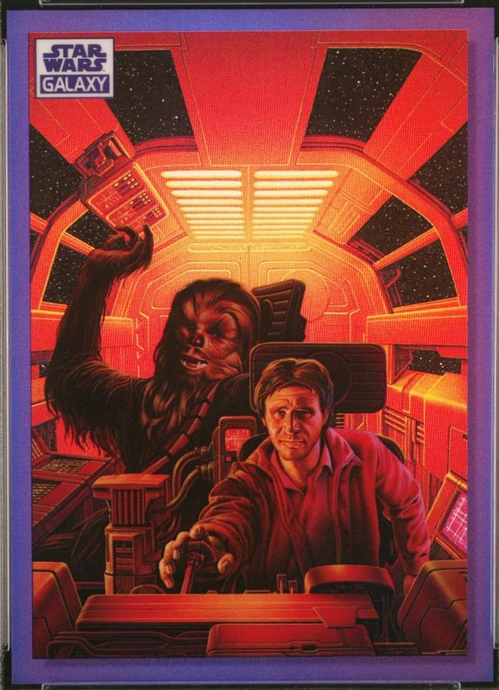 2022 Topps Galaxy Chrome Han Solo & Chewbacca in the Cockpit [Purple Refractor] #42 card