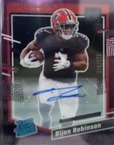 2023 Clearly Donruss Rated Rookie Autograph Bijan Robinson [Purple] #53 card